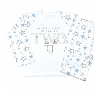 Crwban® - Blue & Grey Teddy with Cars & Aeroplanes When I Wake Up I'll Be Two Pyjamas - Personalised Seconnd 2nd Birthday Themed PJ's (UK, Age, 1 Year, 2 Years, Regular, Blue & Grey Stars)