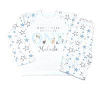 Crwban® - Blue Safari When I Wake I'll Be One Pyjamas - Personalised First 1st Birthday Animal Themed PJ's (UK, Age, 6 Months, 12 Months, Blue & Grey Stars)