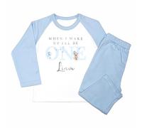 Crwban® - Blue Teddy When I Wake Up I'll Be One Pyjamas - Personalised First 1st Birthday Themed PJ's (UK, Age, 2 Years, 3 Years, Solid Blue)