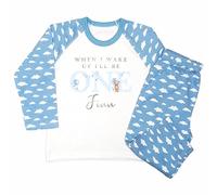 Crwban® - Blue Teddy When I Wake Up I'll Be One Pyjamas - Personalised First 1st Birthday Themed PJ's (UK, Age, 1 Year, 2 Years, Blue Clouds)