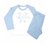Crwban® - Blue Teddy When I Wake Up I'll Be Three Pyjamas - Personalised Third 3rd Birthday Themed PJ's (UK, Age, 4 Years, 5 Years, Regular, Solid Blue)