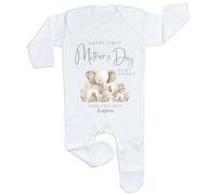 Crwban® - Elephant Happy First Mother's Day As My Mummy Rompersuit - Personalised Name All in One Sleep Suit Gift (White, 6-12 Months)