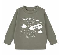 Crwban® - First Time Flyer Personalised Children's Sweatshirt - Custom Name 1st Holiday Flight Jumper (UK, Age, 12 Months, 18 Months, Khaki)