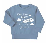 Crwban® - First Time Flyer Personalised Children's Sweatshirt - Custom Name 1st Holiday Flight Jumper (UK, Age, 12 Months, 18 Months, Stone Blue)