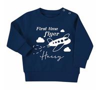 Crwban® - First Time Flyer Personalised Children's Sweatshirt - Custom Name 1st Holiday Flight Jumper (UK, Age, 6 Months, 12 Months, Navy Blue)