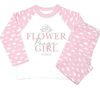Crwban® - Flower Girl Wedding Glitter Name Flower Personalised Toddler PJs, Green, Pink, Neutral, Purple, Special Occasion, PJ (UK, Age, 1 Year, 2 Years, Regular, Pink Clouds)