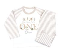 Crwban® - Four Safari Animals When I Wake Up I'll Be One Pyjamas - Personalised Children's First 1st Birthday Themed PJ's (UK, Age, 1 Year, 2 Years, Natural Stripes)