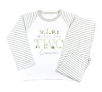 Crwban® - Four Safari Animals When I Wake Up I'll Be Two Pyjamas - Personalised Children's Second 2nd Birthday Themed PJ's (UK, Age, 1 Year, 2 Years, Regular, Sage Green Stripes)