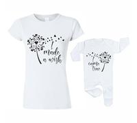 Crwban® - I Made a Wish, I Came True Mother's Day Matching Rompersuit & T-Shirt Set - All in One Sleep Suit Set (UK, Age, 6 Months, 12 Months, White)