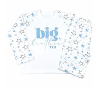 Crwban® - Little or Big Brother Bubbles Matching Personalised Children's Pyjamas - Custom Bro Siblings Themed PJ's (UK, Age, 9 Years, 10 Years, Regular, Blue & Grey Stars, Big Brother)