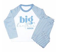 Crwban® - Little or Big Brother Bubbles Matching Personalised Children's Pyjamas - Custom Bro Siblings Themed PJ's (UK, Age, 3 Years, 4 Years, Regular, Blue Stripes, Big Brother)