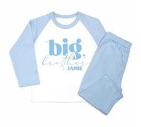 Crwban® - Little or Big Brother Bubbles Matching Personalised Children's Pyjamas - Custom Bro Siblings Themed PJ's (UK, Age, 4 Years, 5 Years, Regular, Solid Blue, Big Brother)