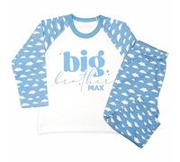 Crwban® - Little or Big Brother Bubbles Matching Personalised Children's Pyjamas - Custom Bro Siblings Themed PJ's (UK, Age, 2 Years, 3 Years, Regular, Blue Clouds, Big Brother)