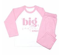 Crwban® - Little or Big Sister Bubbles Matching Personalised Children's Pyjamas - Custom Sis Siblings Themed PJ's (UK, Age, 9 Years, 10 Years, Regular, Solid Pink, Big Sister)