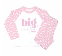 Crwban® - Little or Big Sister Bubbles Matching Personalised Children's Pyjamas - Custom Sis Siblings Themed PJ's (UK, Age, 2 Years, 3 Years, Regular, Pink Clouds, Big Sister)