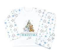 Crwban® - Luxury Children's Blue Teddy When I Wake Up It Will Be Christmas Pyjamas - Personalised Children's Christmas Themed PJ's (UK, Age, 3 Years, 4 Years, Regular, Blue & Grey Stars)