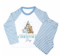 Crwban® - Luxury Children's Blue Teddy When I Wake Up It Will Be Christmas Pyjamas - Personalised Children's Christmas Themed PJ's (UK, Age, 2 Years, 3 Years, Regular, Blue Stripes)
