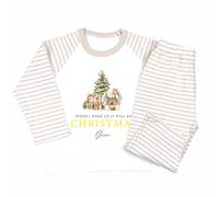 Crwban® - Luxury Children's Neutral Bunny When I Wake Up It Will Be Christmas Pyjamas - Personalised Children's Christmas Themed PJ's (UK, Age, 1 Year, 2 Years, Regular, Neutral Stripes)