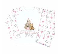 Crwban® - Luxury Children's Pink Teddy When I Wake Up It Will Be Christmas Pyjamas - Personalised Children's Christmas Themed PJ's (UK, Age, 2 Years, 3 Years, Regular, Pink & Grey Stars)