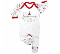 Crwban® - My First Family Christmas Romper Sleep Suit - Personalised Xmas All in One (UK, Age, 6 Months, 12 Months, Grey & Red Reindeer)