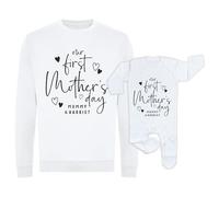 Crwban® - Our First Mother's Day Hearts Matching Rompersuit & Sweatshirt Set - All in One Sleep Suit & Jumper Gift Set
