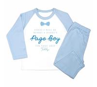 Crwban® - Page Boy Bow Tie Personalised Children's Pyjamas - Custom Name & Date Wedding PJ's (UK, Age, 4 Years, 5 Years, Regular, Solid Blue)
