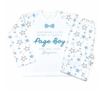 Crwban® - Page Boy Bow Tie Personalised Children's Pyjamas - Custom Name & Date Wedding PJ's (UK, Age, 5 Years, 6 Years, Regular, Blue & Grey Stars)