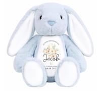 Crwban - Personalised Beige Christening Bunny Gift, Baptism or Holy Communion, Baby Baptism Keepsake, Baby’s Special Day (Pink Bunny)
