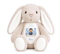 Crwban - Personalised Blue Nursery Graduation Year Rainbow Bunny, Last Day, Leavers Toy (White Bunny)