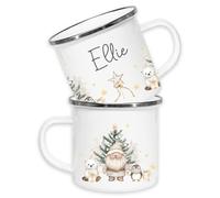 Crwban® - Personalised Children's Beige Polar Bear + Gingerbread Festive Cup, Xmas Gift Idea, Children's Enamel Mug, Christmas Hot Chocolate, Kids Gift, Christmas Eve Filler