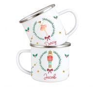 Crwban Personalised Children's Red Nutcracker Mug, Xmas Gift Idea, Children's Enamel Mug, Christmas Hot Chocolate, Kids Mug, Christmas Eve Filler