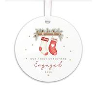 Crwban® - Personalised Couples First Christmas Ornament Stocking - Engaged Together Keepsake 2025, Just Married, New Parents - Festive Xmas Tree Bauble Keepsake - Ideal (Red Theme Stocking)