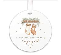 Crwban® - Personalised Couples First Christmas Ornament Stocking - Engaged Together Keepsake 2025, Just Married, New Parents - Festive Xmas Tree Bauble Keepsake - Ideal (Beige Theme Stocking)