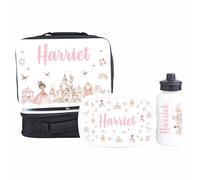 Crwban® - Personalised Fairy Mermaid Princess Insulated Lunch Bag, Snack Box and Water Bottle Set for Kids - Choice of Designs and Items Custom Name Children's Back to School Lunch Set (Princess)