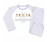 Crwban® - Personalised My First Ramadan Pyjamas - Personalised First Ramadan Themed PJ's (UK, Age, 6 Months, 12 Months, Neutral Stripes)