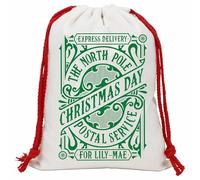 Crwban® - Personalised The North Pole Postal Service Christmas Sack - Luxury Xmas Day Gift Sack with Custom Name (Luxury Linen Red Rope (Green Print), Small)