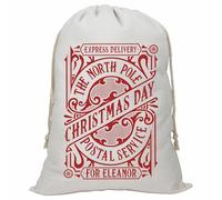 Crwban® - Personalised The North Pole Postal Service Christmas Sack - Luxury Xmas Day Gift Sack with Custom Name (Luxury Linen Natural Rope, Large)