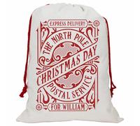 Crwban® - Personalised The North Pole Postal Service Christmas Sack - Luxury Xmas Day Gift Sack with Custom Name (Luxury Linen Red Rope, Large)