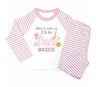 Crwban® - Pink Animal Themed When I Wake Up I'll Be Two Pyjamas - Personalised Second 2nd Birthday PJ's (as8, age, 3_years, 4_years, regular, Pink Stripes)