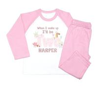 Crwban® - Pink Farm Themed Glitter When I Wake Up I'll Be Two Pyjamas - Personalised Second 2nd Birthday Themed PJ's (UK, Age, 1 Year, 2 Years, Regular, Solid Pink)