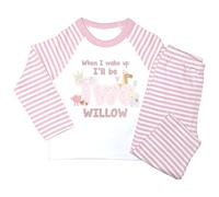 Crwban® - Pink Farm Themed Glitter When I Wake Up I'll Be Two Pyjamas - Personalised Second 2nd Birthday Themed PJ's (UK, Age, 2 Years, 3 Years, Regular, Pink Stripes)
