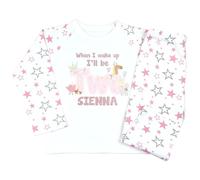 Crwban® - Pink Farm Themed Glitter When I Wake Up I'll Be Two Pyjamas - Personalised Second 2nd Birthday Themed PJ's (UK, Age, 1 Year, 2 Years, Regular, Pink & Grey Stars)