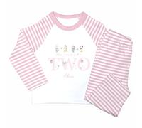 Crwban® - Pink Four Rainbow Princess When I Wake Up I'll Be Two Pyjamas - Personalised Children's Second 2nd Birthday Themed PJ's (UK, Age, 2 Years, 3 Years, Regular, Pink Stripes)