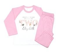 Crwban® - Pink Safari When I Wake I'll Be Two Pyjamas - Personalised Second 2nd Birthday Animal Themed PJ's (UK, Age, 2 Years, 3 Years, Regular, Solid Pink)