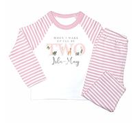 Crwban® - Pink Safari When I Wake I'll Be Two Pyjamas - Personalised Second 2nd Birthday Animal Themed PJ's (as8, age, 3_years, 4_years, regular, Pink Stripes)