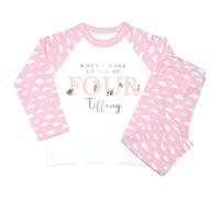 Crwban® - Pink Safari When I Wake Up I'll Be Four Pyjamas - Personalised Fourth 4th Birthday Animal Themed PJ's (UK, Age, 5 Years, 6 Years, Regular, Pink Clouds)