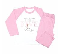Crwban® - Pink Teddy When I Wake Up I'll Be Five Pyjamas - Personalised Fifth 5th Birthday Themed PJ's (UK, Age, 3 Years, 4 Years, Regular, Solid Pink)