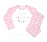 Crwban® - Pink Teddy When I Wake Up I'll Be Three Pyjamas - Personalised Third 3rd Birthday Themed PJ's (UK, Age, 2 Years, 3 Years, Regular, Pink Clouds)