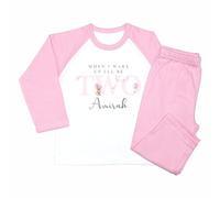 Crwban® - Pink Teddy When I Wake Up I'll Be Two Pyjamas - Personalised Second 2nd Birthday Themed PJ's (UK, Age, 1 Year, 2 Years, Regular, Solid Pink)