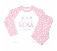 Crwban® - Pink Three Rainbow Unicorns When I Wake Up I'll Be One Pyjamas - Personalised Children's First 1st Birthday Themed PJ's (UK, Age, 1 Year, 2 Years, Regular, Pink Clouds)